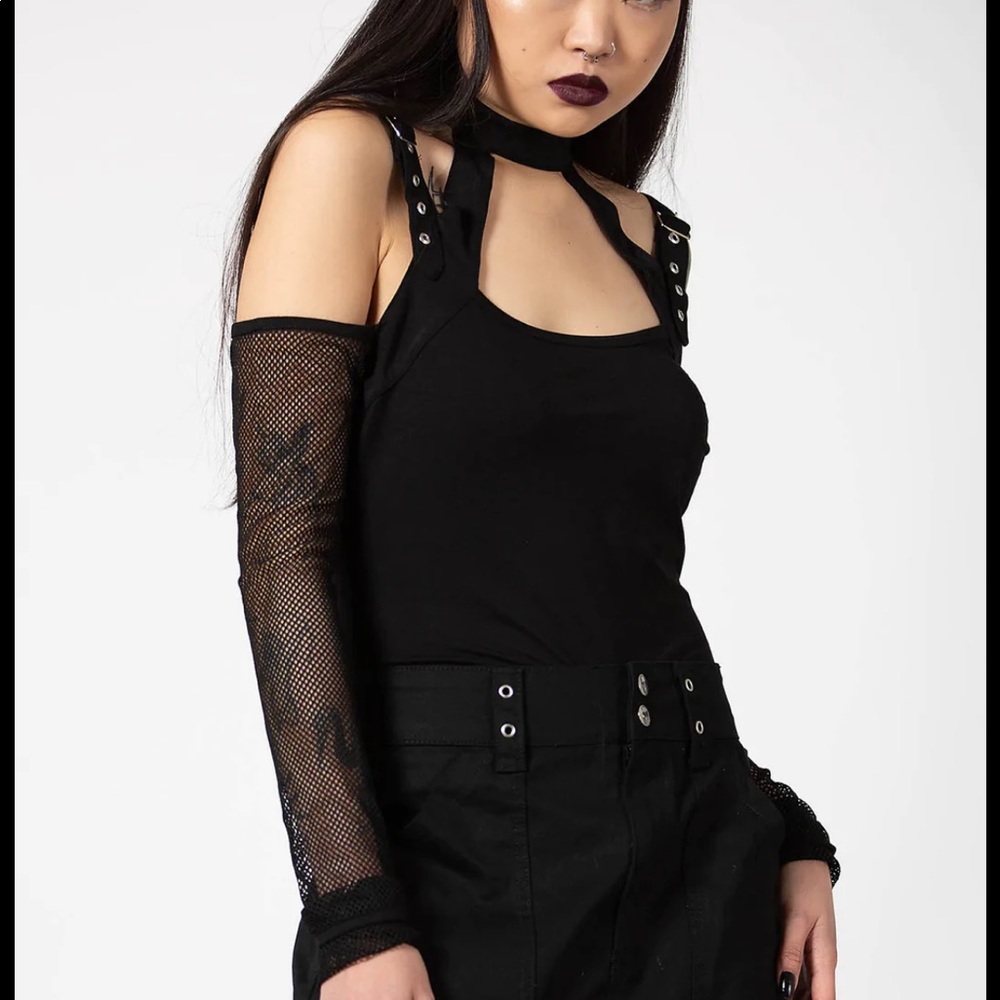 Killstar Black Gothic Strappy Tank Top with Mesh Arm Sleeves